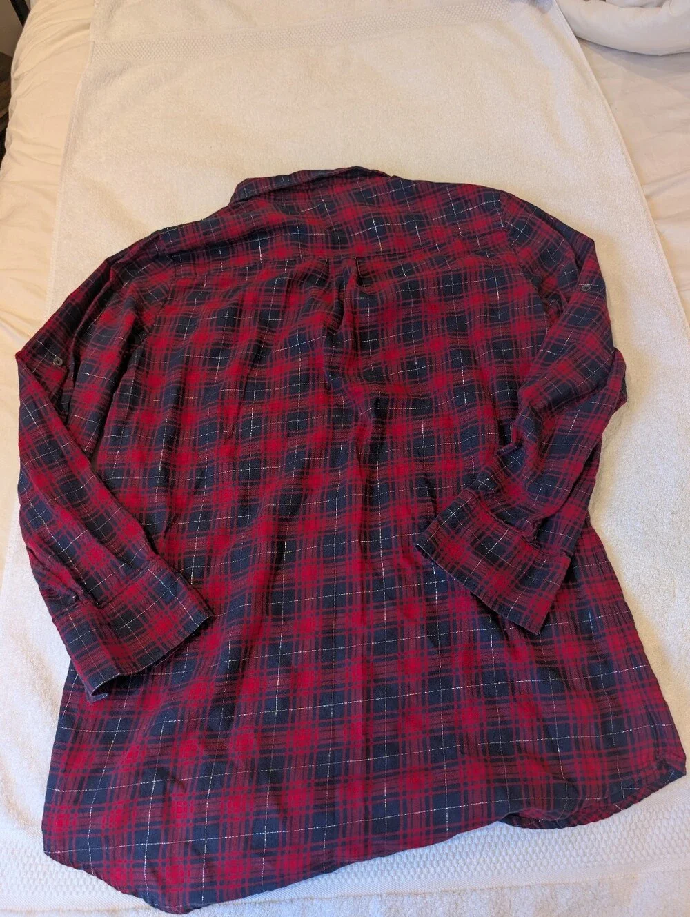 J.Crew Red Metallic Plaid Tunic Shirt Dress Flannel Long Sleeve Medium
